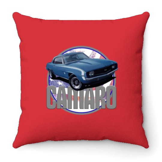 Bold Camaro in Blue Throw Pillows