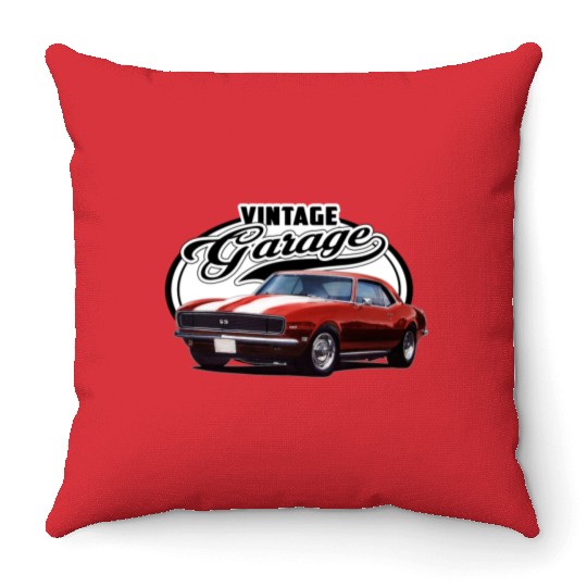 Vintage Camaro Garage Throw Pillows