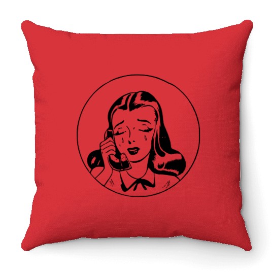 Sad Girl on Phone Throw Pillows