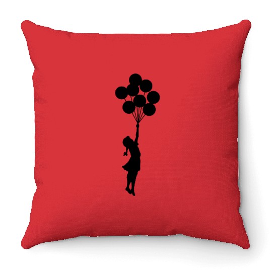 Banksy Girl with Balloons Throw Pillows
