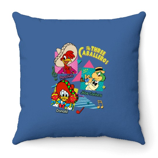 Retro 90s Disney The Three Caballeros Throw Pillows, Jose Donald Duck Panchito Throw Pillows