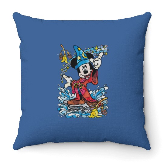 Disney Fantasia Sorcerer Mickey Mouse Magic Wizard Retro Throw Pillows, Magic Kingdom Throw Pillows Family Birthday Gift