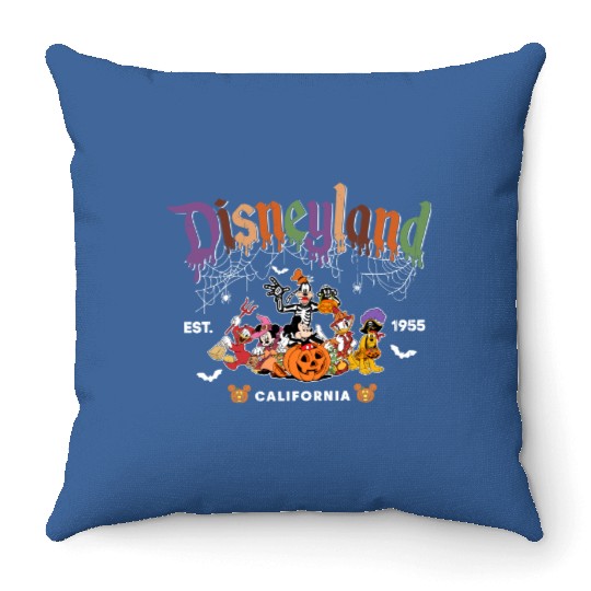 Vintage Disneyland Halloween Crewneck, Mickey and Friends Disneyland Est 1955 Throw Pillows