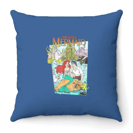 Disney The Little Mermaid Vintage Cover Graphic Throw Pillows, Retro 90s Disney Little Mermaid Throw Pillows