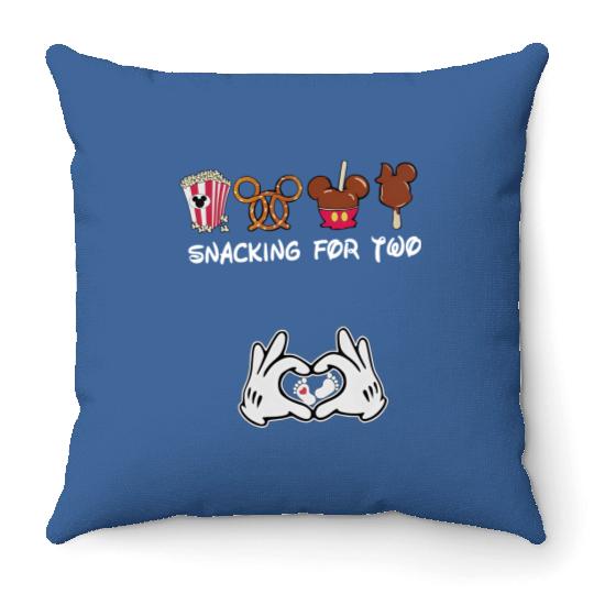  Snacking for Two Pregnancy Announcement Throw Pillows, Funny Disney Mom To Be Throw Pillows