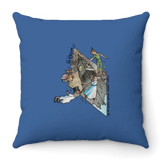 Retro 90s Disney Peter Pan Darling Flight Neverland Throw Pillows, Disney Never land map