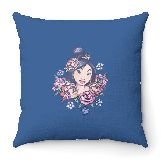 Disney Mulan Floral Sketch Portrait Throw Pillows