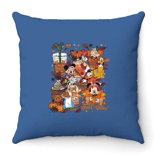 Disney Fall Vibes Throw Pillows, Disney Pumpkin Spice Throw Pillows, Mickey And Friends Fall Throw Pillows
