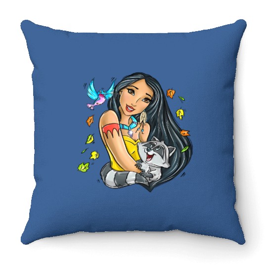 Disney Cute Pocahontas With Meeko And Flit Retro Throw Pillows