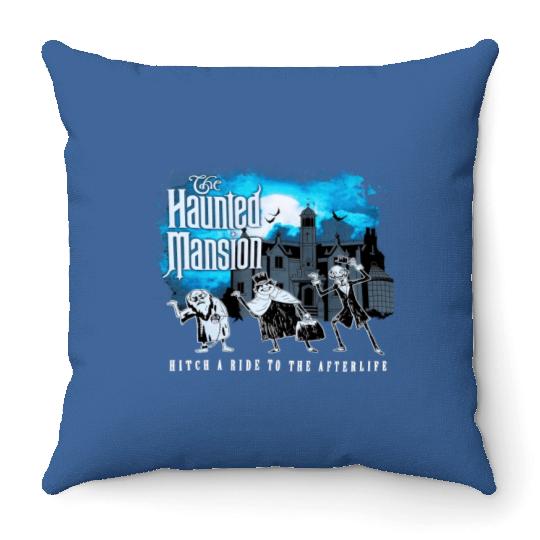 Hitch A Ride To The Afterlife Hitchhiking Ghosts Throw Pillows, Disney The Haunted Mansion Throw Pillows