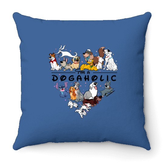 Disney Dogaholic Throw Pillows, Disney 101 Dalmatians Dogs, Tramp Throw Pillows Lady Dog Mom Who Loves Disney Pluto Dog