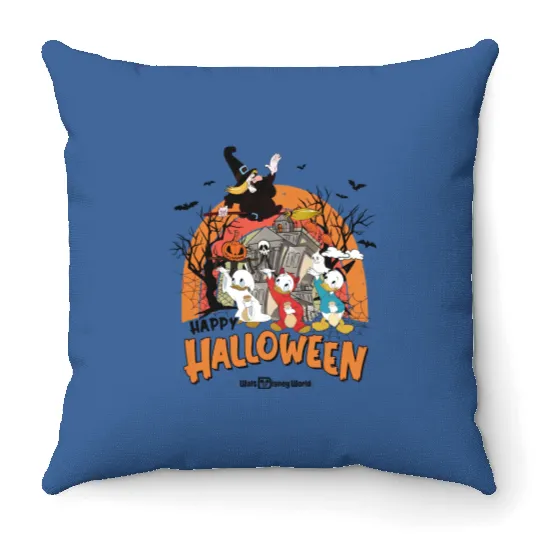 Huey Dewey Louie Duck Witch Hazel Trick Or Treat Throw Pillows, Duck Tales Disney Halloween Throw Pillows