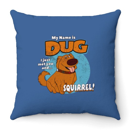 Retro 90s My Name Is Dug Squirrel Throw Pillows Disney Up Dug Dog Throw Pillows