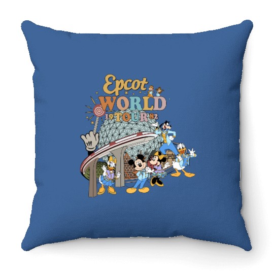 Disney Epcot World Tour Throw Pillows, Retro Disney Epcot Throw Pillows, Mickey And Friends Mickey