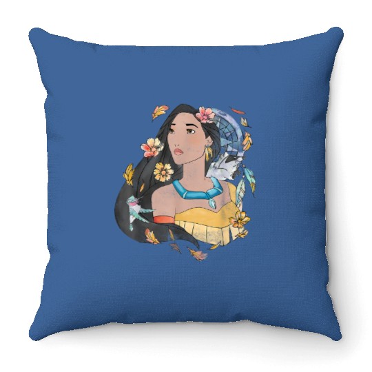 Disney Pocahontas Dreamcatcher Watercolor Graphi Throw Pillows