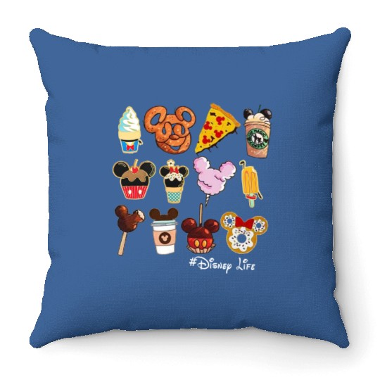 Disney Life Throw Pillows, Disney Snacks Throw Pillows, Family Disney Trip Throw Pillows, Disney Vacation Throw Pillows