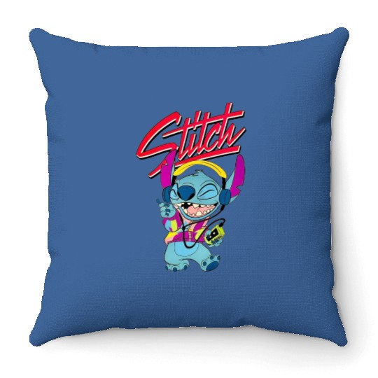 Stich wearing Aloha Throw Pillows, Disney Stitch music Throw Pillows