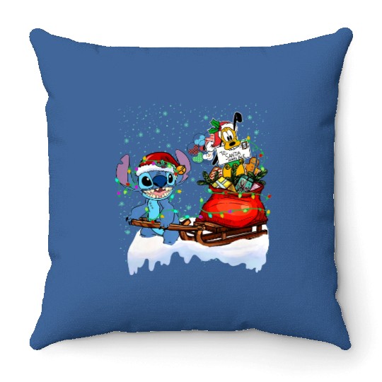 Retro Stitch Pluto Christmas Throw Pillows, Stitch Santa Throw Pillows, Stitch Christmas Throw Pillows, Disney Xmas Holiday Throw Pillows, Christmas Lights