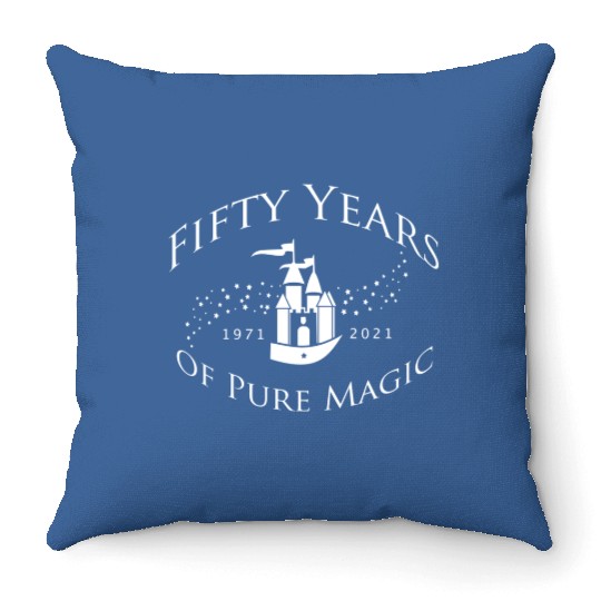 50 Years of Pure Magic Disney World 50th Anniversary Light Text Throw Pillows