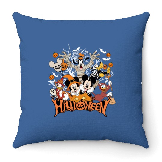 Mickey Halloween Throw Pillows, Mickey and Friends Halloween Throw Pillows, Vintage Disney Throw Pillows, Halloween Group Throw Pillows