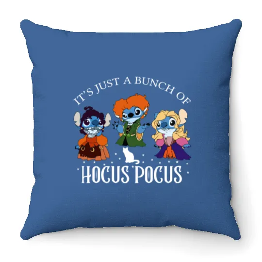 Disney Stitch It's Just A Bunch Of Hocus Pocus Halloween Throw Pillows, Disney Stitch Hocus Pocus Throw Pillows