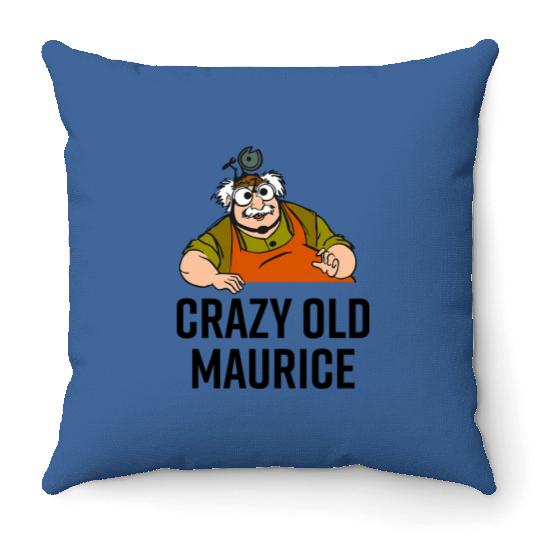 Beauty And The Beast Crazy Old Maurice Dad Throw Pillows, Funny Disney Dad Throw Pillows