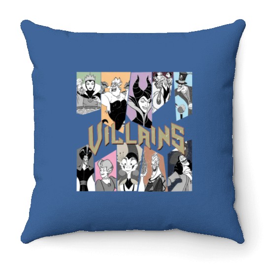 Retro Disney Villains Characters Throw Pillows, Maleficent Ursula Evil Queen Hades Throw Pillows, Disney Villains Group