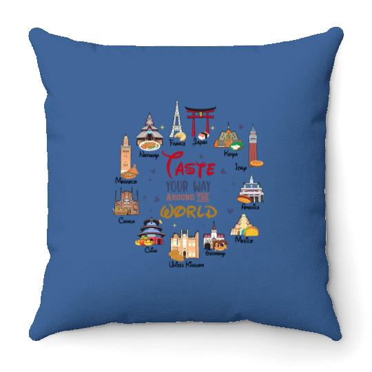 Disney Epcot World Showcase Countries Food Taste Your Way Around The World Throw Pillows, Epcot Food and Wine Festival 2023