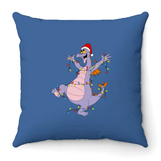 Disney Figment Christmas Lights Throw Pillows, Figment Merry Christmas Throw Pillows, Purple Dragon Epcot Disneyland Christmas Matching Family Throw Pillows