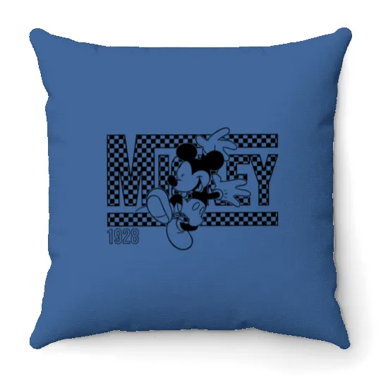 Retro Black Checkered Disney Mickey Mouse Throw Pillows, Mickey Mouse Throw Pillows