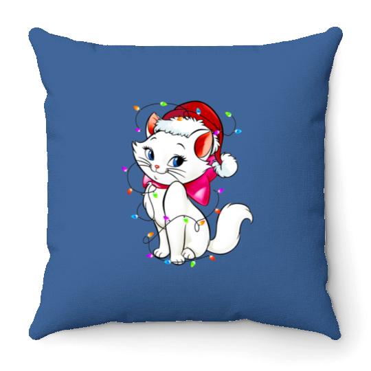 Disney Marie Aristocats Cat Santa Christmas Lights Throw Pillows