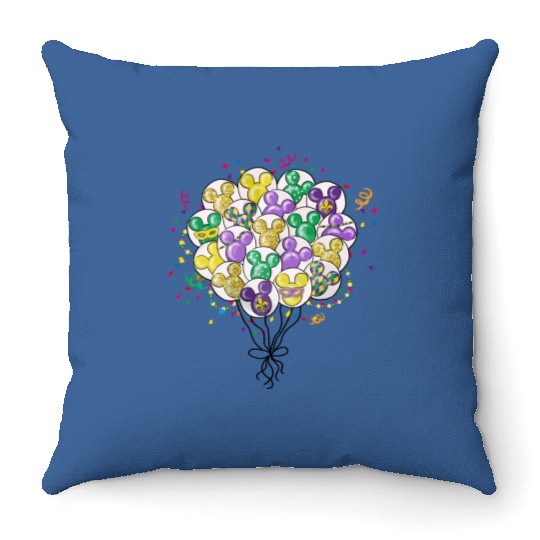 Disney Mardi Gras Throw Pillows, Disney Balloon Mardi Gras Throw Pillows,