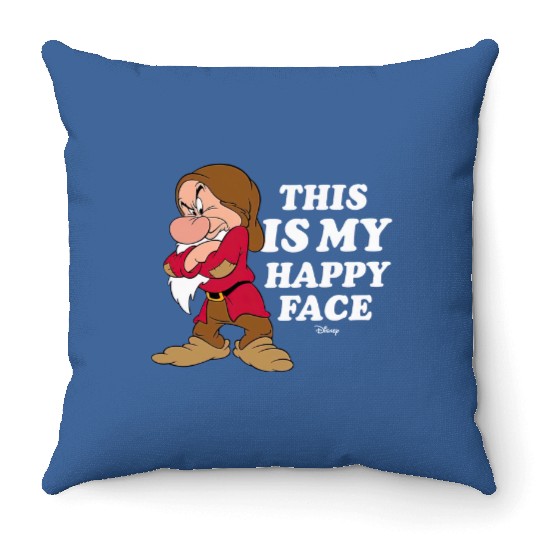 Disney Funny Grumpy This Is My Happy Face Throw Pillows, Snow White And The Seven Dwarfs Throw Pillows