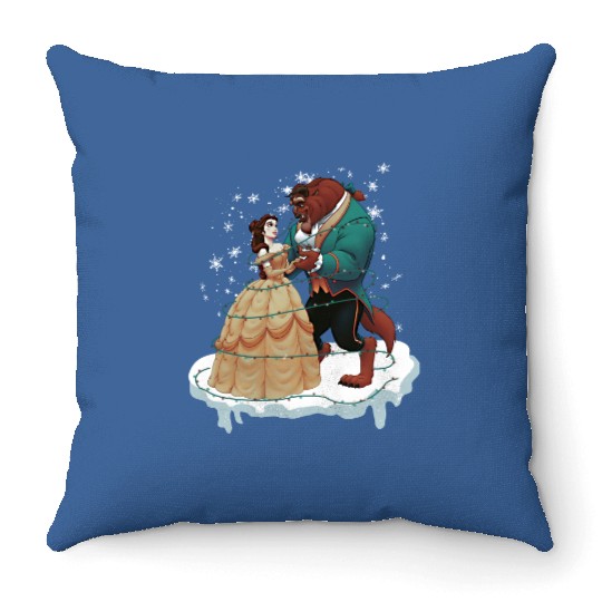 Beauty and the Beast Retro Christmas Throw Pillows, Disney Princess Christmas Throw Pillows