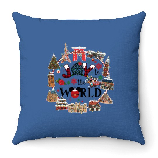 Epcot Christmas Throw Pillows, Joy to the World Throw Pillows, Disney Travel Throw Pillows