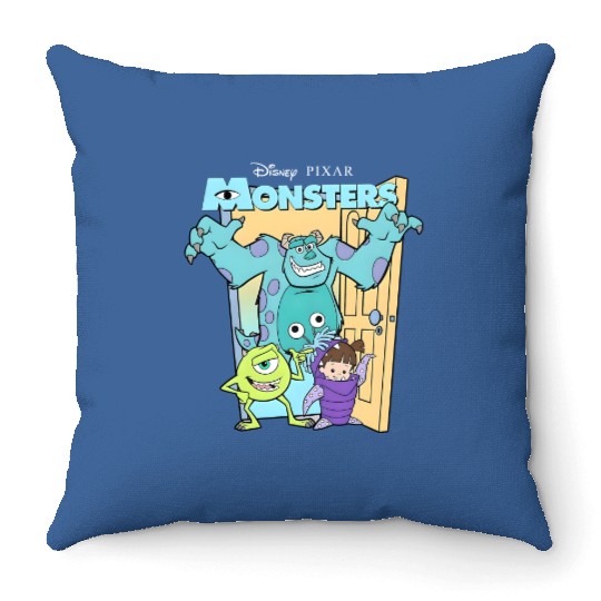 Retro Disney Pixar Monsters Inc. Mike Sully Boo Group Poster Throw Pillows, Family Matching