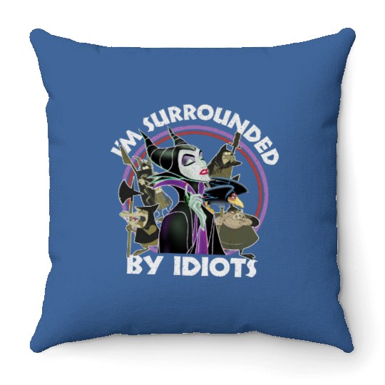 Retro Disney Sleeping Beauty Villains Maleficent Surrounded By Idiots Throw Pillows, Magic Kingdom Throw Pillows