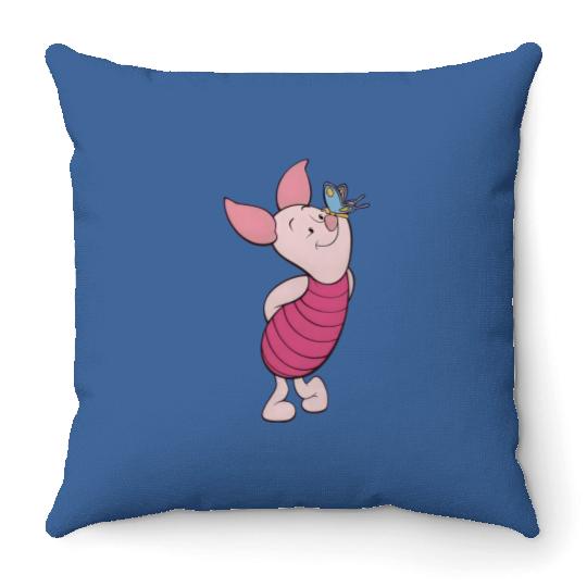 Disney Piglet Portrait Throw Pillows, Cute Piglet with Butterfly Throw Pillows