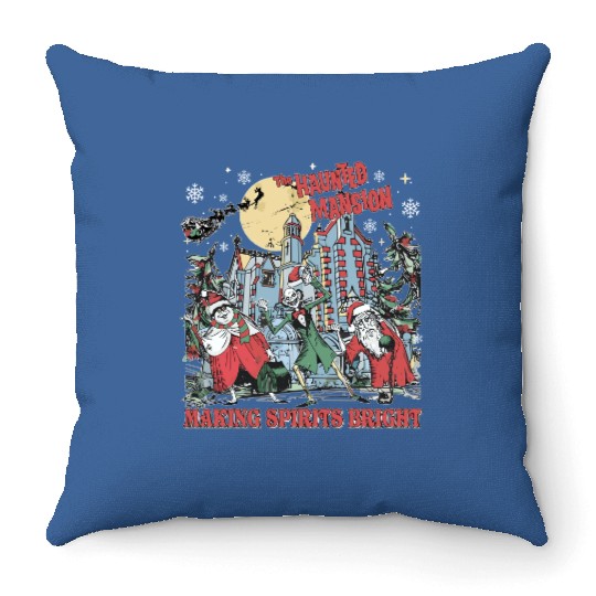 Vintage Retro Disney Christmas The Haunted Mansion Making Spirits Throw Pillows