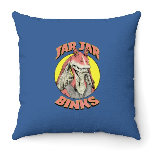 Retro Team Jar Jar Binks Funny Star Wars Fan  Throw Pillows, Vintage Star Wars Galaxy's Edge Throw Pillows, Disneyworld Throw Pillows