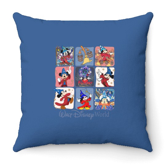 Disney Fantasia Sorcerer Mickey Throw Pillows, Disney Trip Family Throw Pillows, Mickey Magical Throw Pillows