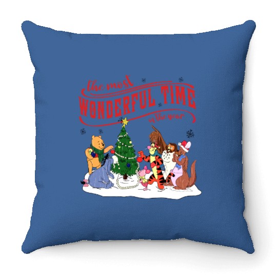 Retro Winnie Pooh And Friends Disney Christmas Throw Pillows | Winnie The Pooh Christmas Throw Pillows | Merry Christmas Party 2023 Throw Pillows | Disneyland