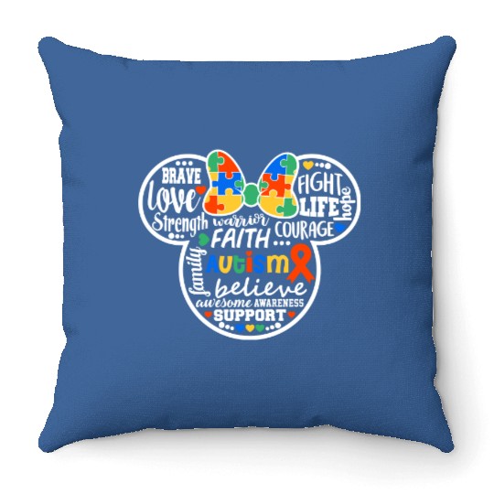 Autism Minnie Mouse Throw Pillows, Autism Disney Throw Pillows, Matching Autism Throw Pillows