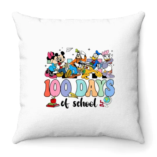 Disney 100 Days of School Throw Pillows, Mickey And Friends School Throw Pillows