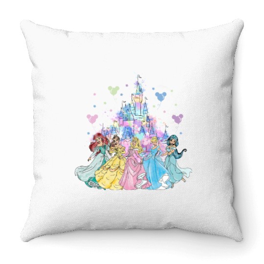 Disney Princess Throw Pillows, Watercolor Castle Throw Pillows, Princess Throw Pillows