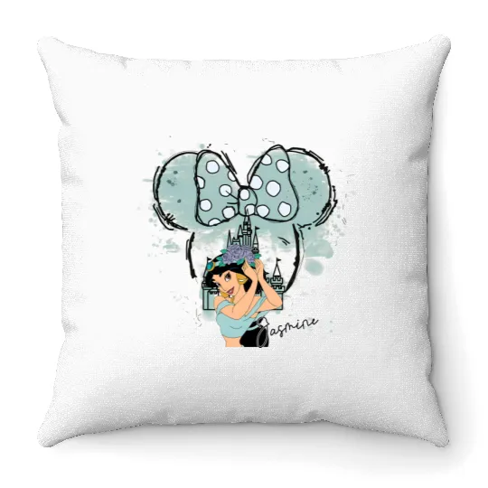 Jasmine Princess Throw Pillows, Princess Jasmine, Disney Jasmine Princess, Watercolor Disney Princess Throw Pillows