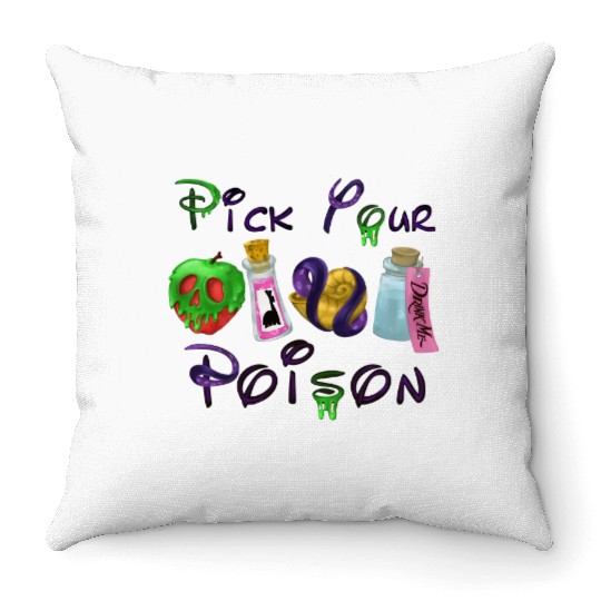 Pick Your Poison Throw Pillows, Disney Villain Throw Pillows, Halloween Throw Pillows