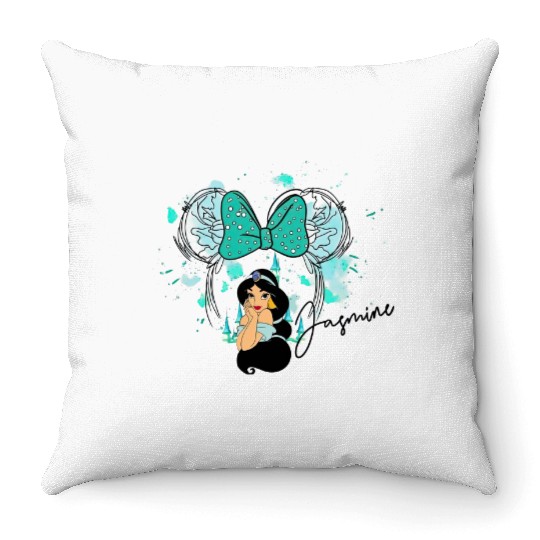 Princess Jasmine, Jasmine Throw Pillows, Watercolor Disney Castle Throw Pillows