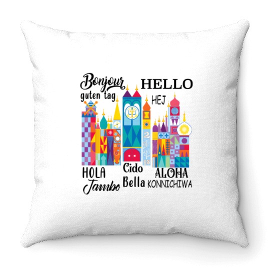 It's a Small World Throw Pillows, Disney Throw Pillows, Disney Small World, Many Languages Throw Pillows