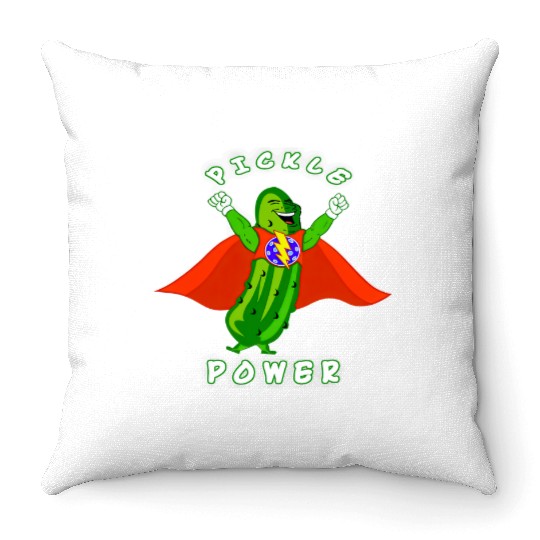 Pickleball Pickle Power Superhero Throw Pillows